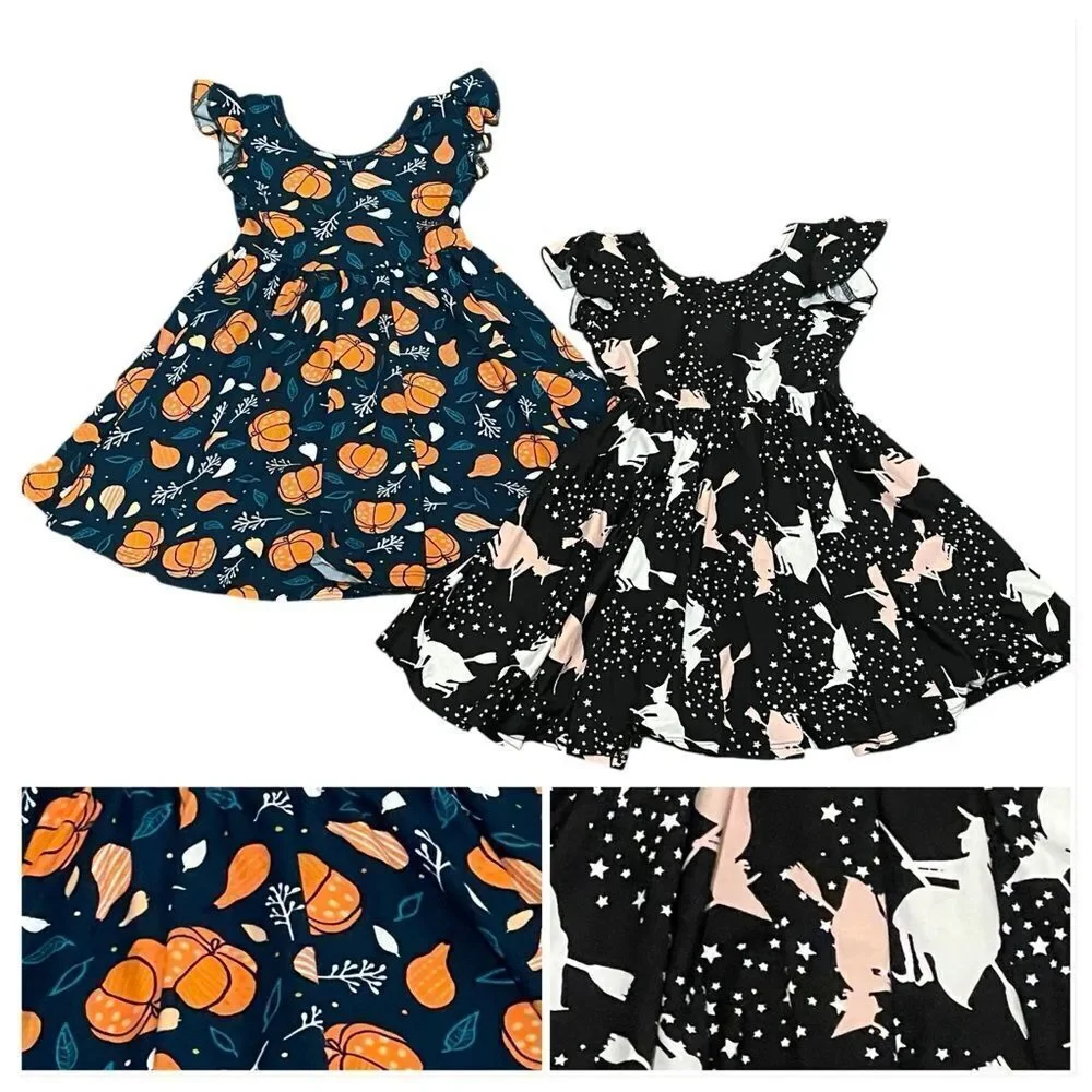 Dot Dot Smile 2 Halloween Theme Twirl Dresses Orange Black White Pink size 2T
